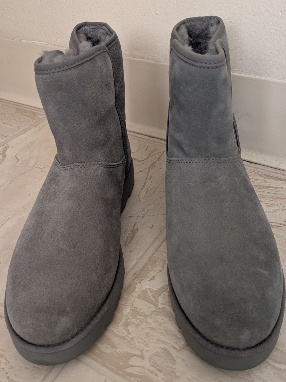 UGG Worn 1x Indoors Gray Suede Short Shearling-Lined Boots